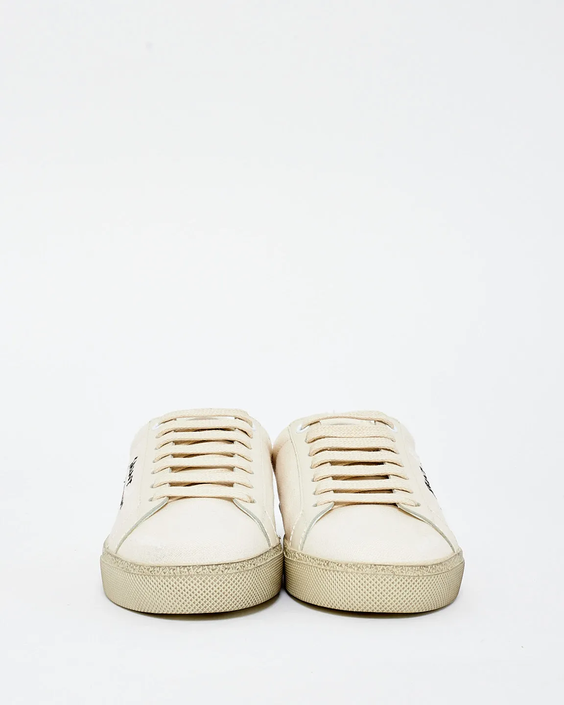 Saint Laurent Ivory Distressed Canvas Logo Sneaker - 35