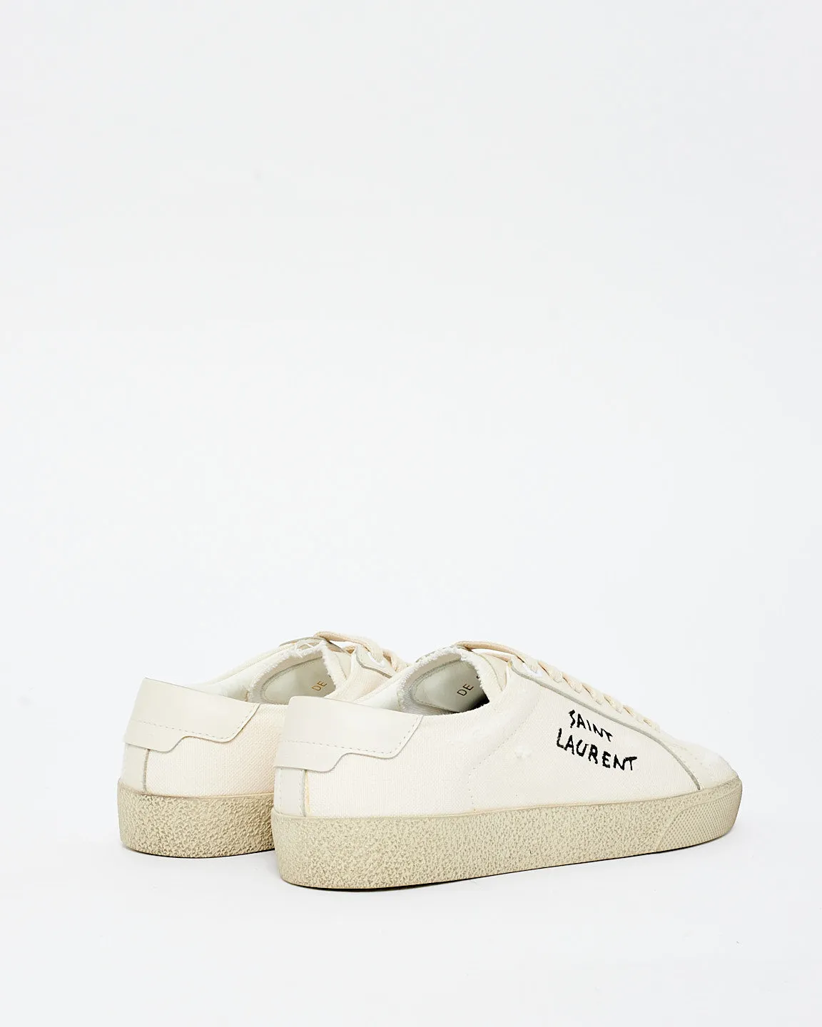 Saint Laurent Ivory Distressed Canvas Logo Sneaker - 35