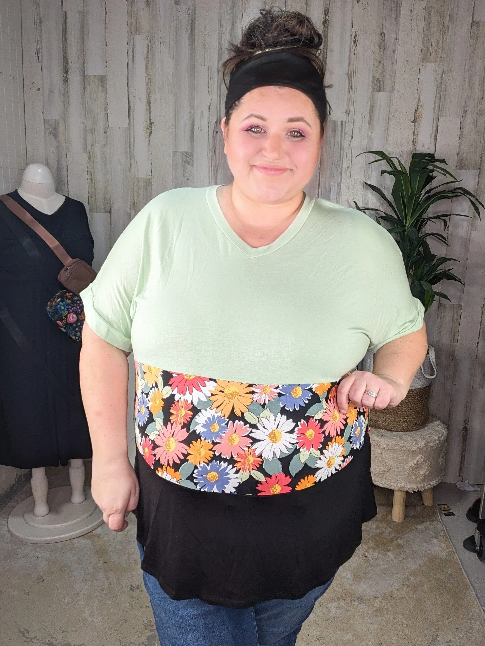 SALE- Maren Sage & Floral Tiered Tee