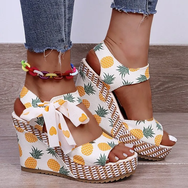 Sandals Dot Bowknot Design Platform Wedge Female Casual High Increas Shoes Ladies Ankle Strap Open Toe Sandals