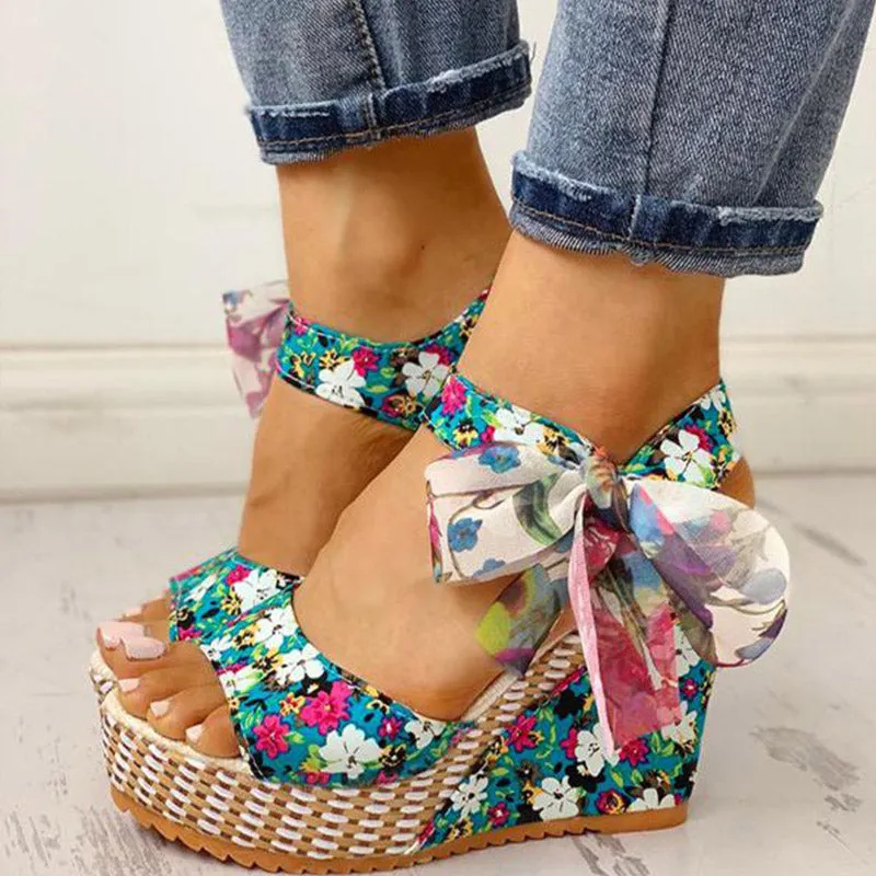Sandals Dot Bowknot Design Platform Wedge Female Casual High Increas Shoes Ladies Ankle Strap Open Toe Sandals