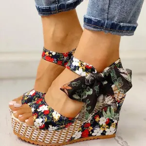 Sandals Dot Bowknot Design Platform Wedge Female Casual High Increas Shoes Ladies Ankle Strap Open Toe Sandals