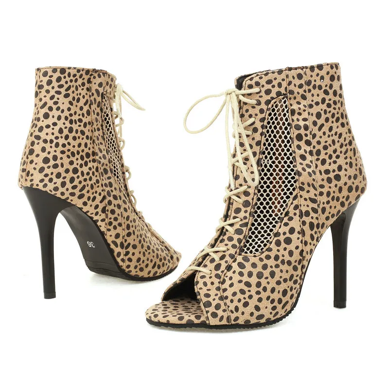 Sandals Sexy Thin High Heels Open Toe Zipper Dancing Shoes Summer Ballroom Dance Short Boots's Size 48