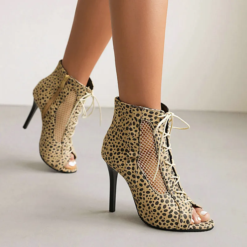 Sandals Sexy Thin High Heels Open Toe Zipper Dancing Shoes Summer Ballroom Dance Short Boots's Size 48