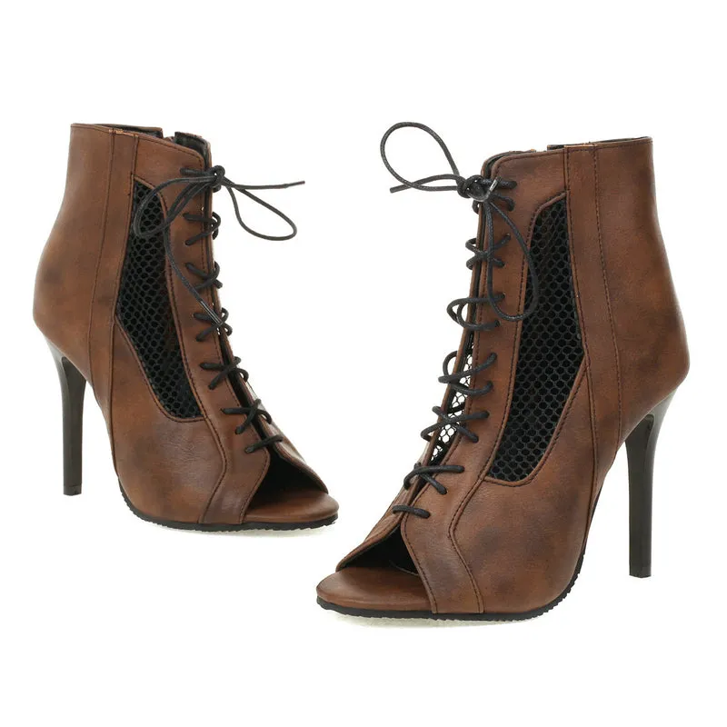 Sandals Sexy Thin High Heels Open Toe Zipper Dancing Shoes Summer Ballroom Dance Short Boots's Size 48