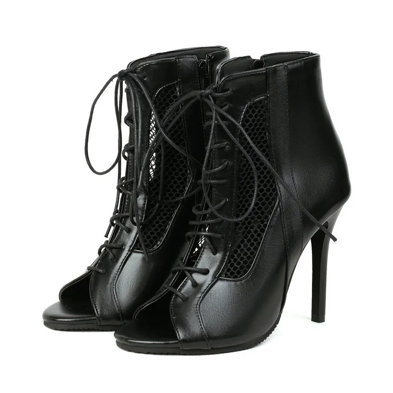 Sandals Sexy Thin High Heels Open Toe Zipper Dancing Shoes Summer Ballroom Dance Short Boots's Size 48