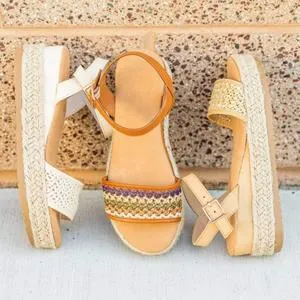 Sandals women's linen braided platform wedge sandals
