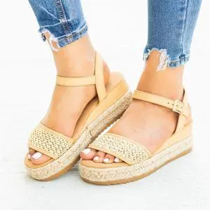 Sandals women's linen braided platform wedge sandals