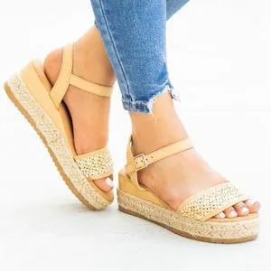Sandals women's linen braided platform wedge sandals