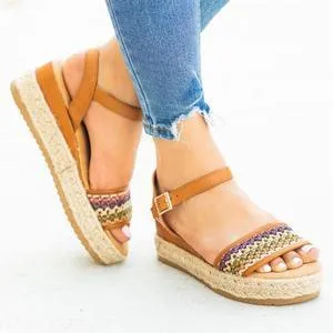 Sandals women's linen braided platform wedge sandals