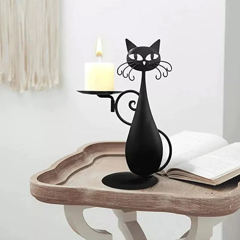 Schwarze Katze Kerzenhalter
