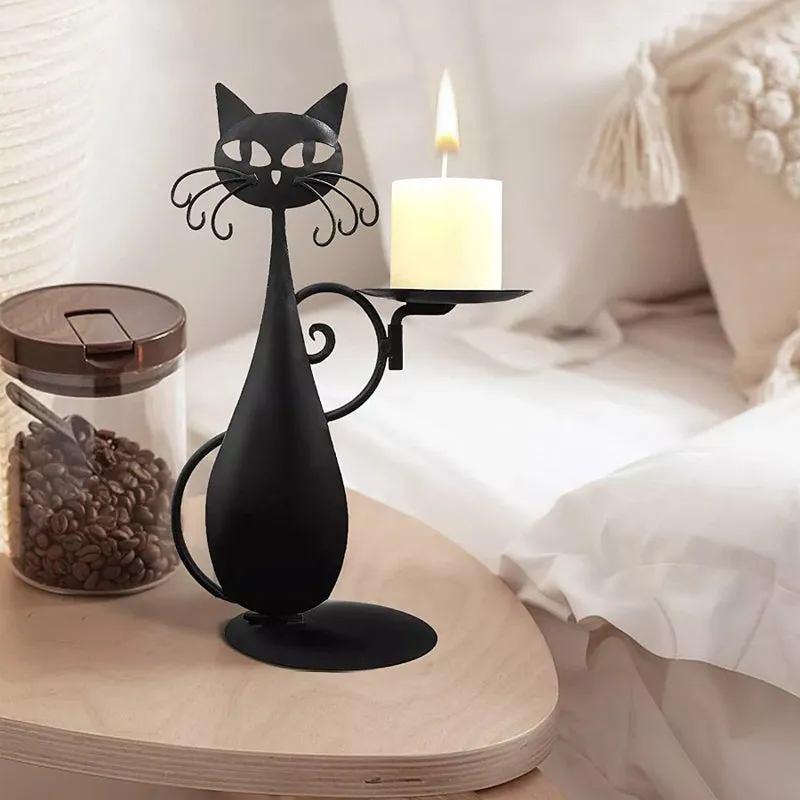 Schwarze Katze Kerzenhalter