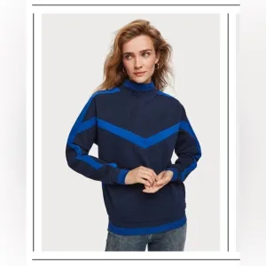 Scotch &amp; Soda Women's High Neck Colour Block Sweater Blue Size Small