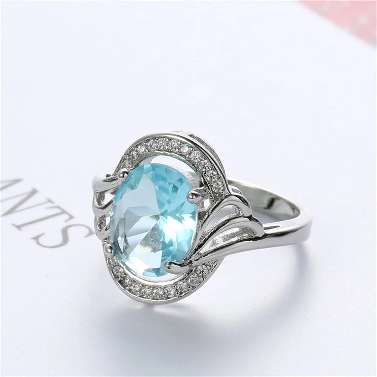 Sea Blue Crystal & Cubic Zirconia Wave Ring