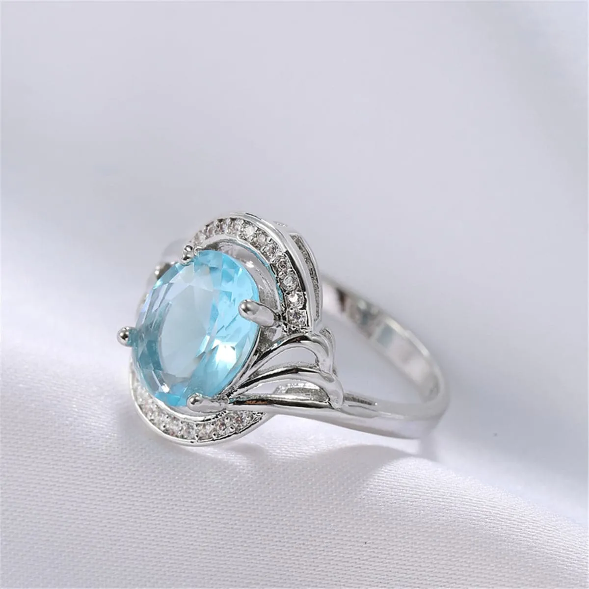 Sea Blue Crystal & Cubic Zirconia Wave Ring