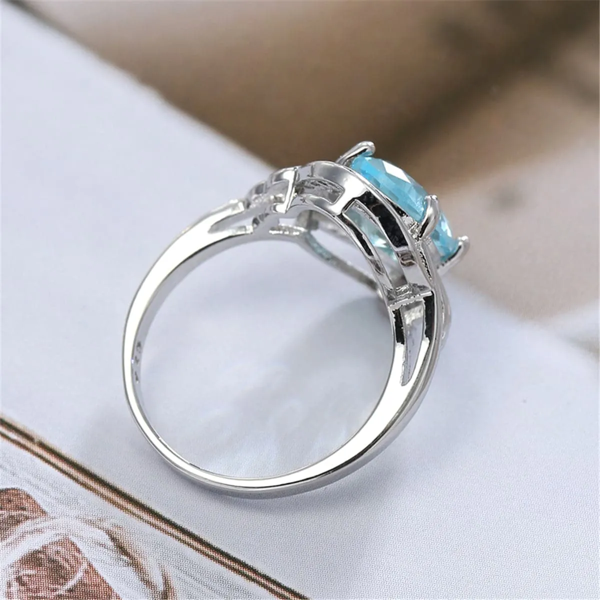 Sea Blue Crystal & Cubic Zirconia Wave Ring