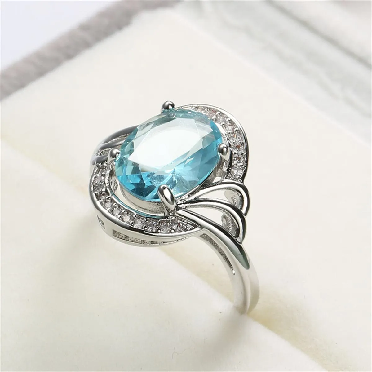 Sea Blue Crystal & Cubic Zirconia Wave Ring