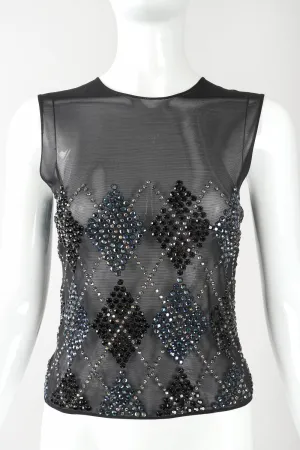 Sheer Rhinestone Argyle Top
