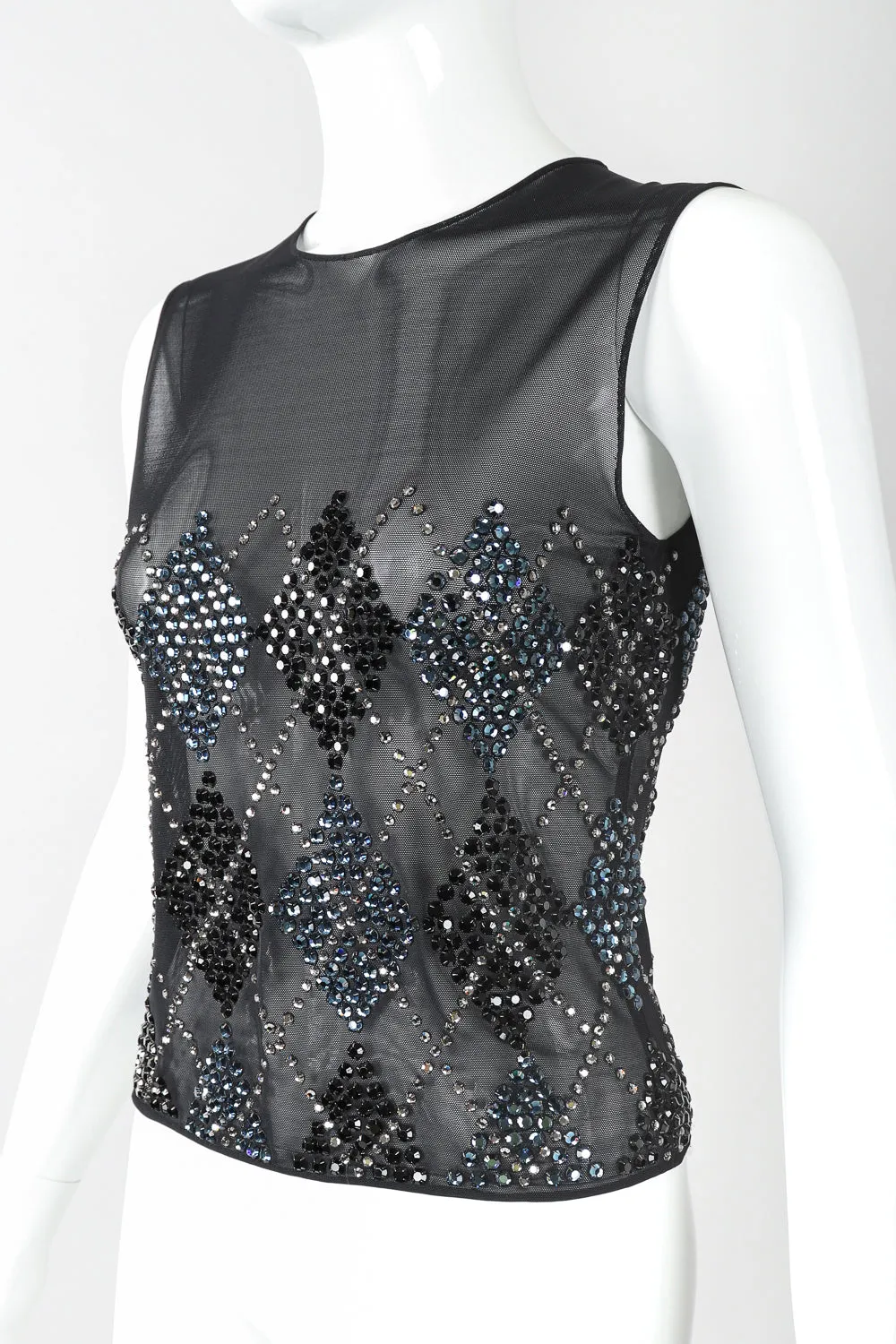 Sheer Rhinestone Argyle Top