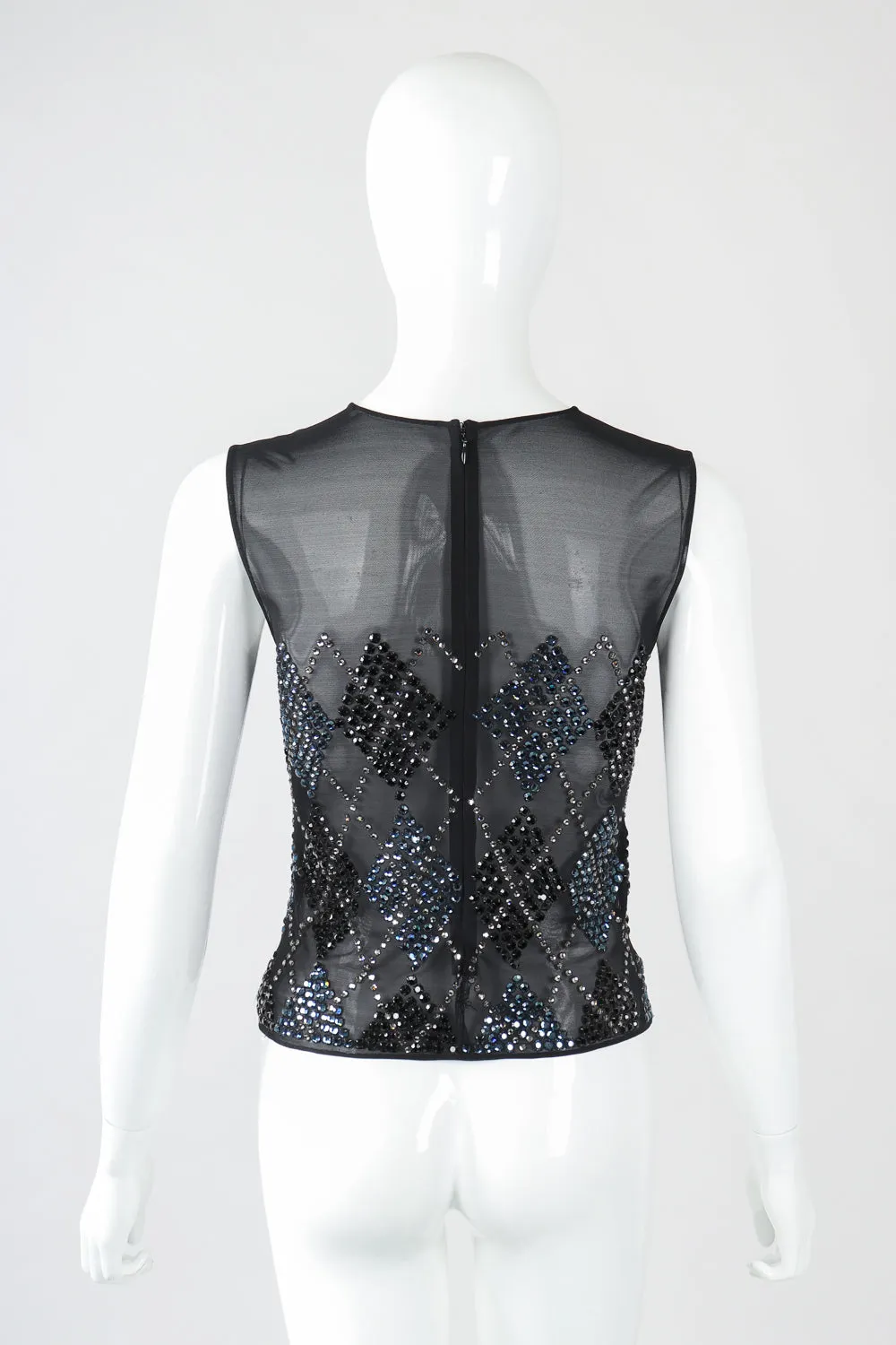 Sheer Rhinestone Argyle Top