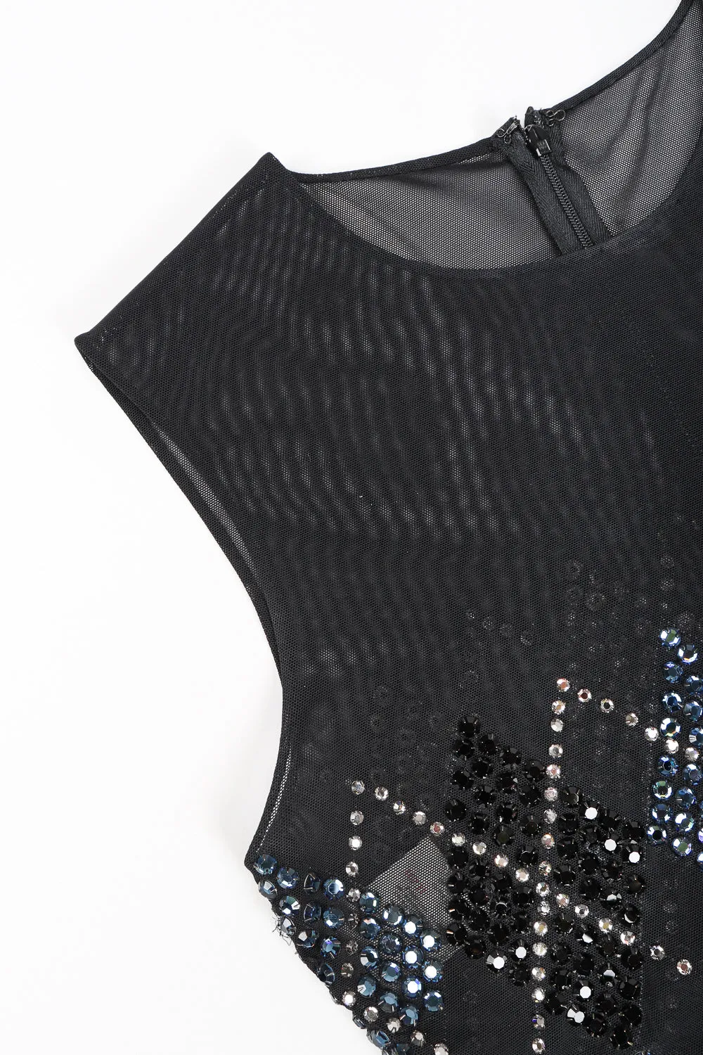 Sheer Rhinestone Argyle Top