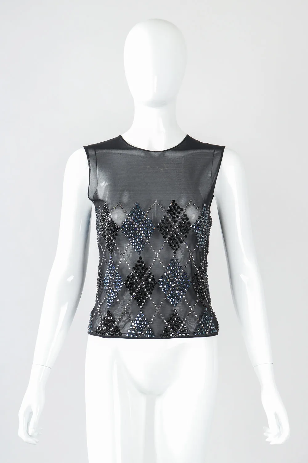 Sheer Rhinestone Argyle Top