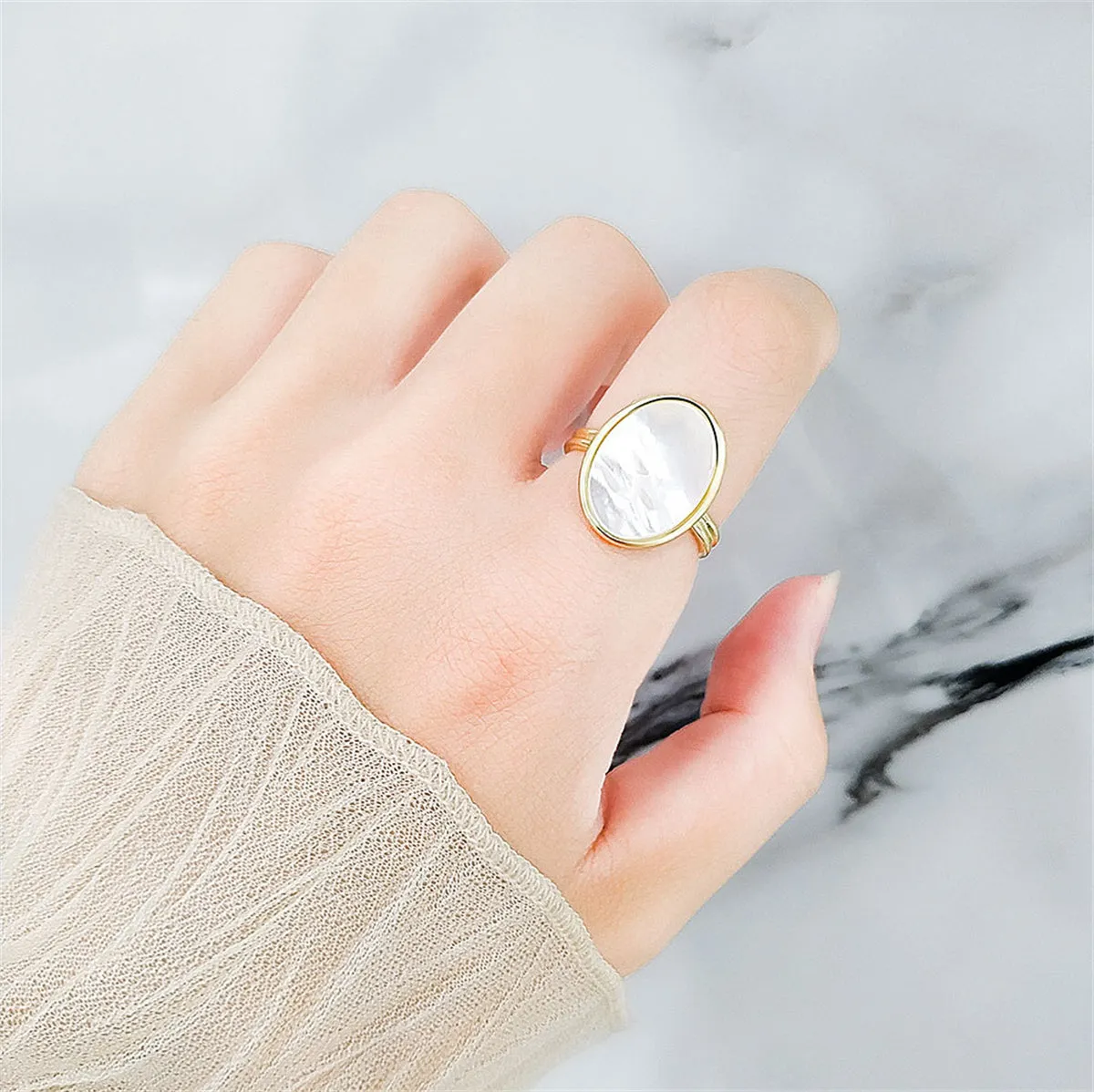 Shell & 18K Gold-Plated Oval Open Ring