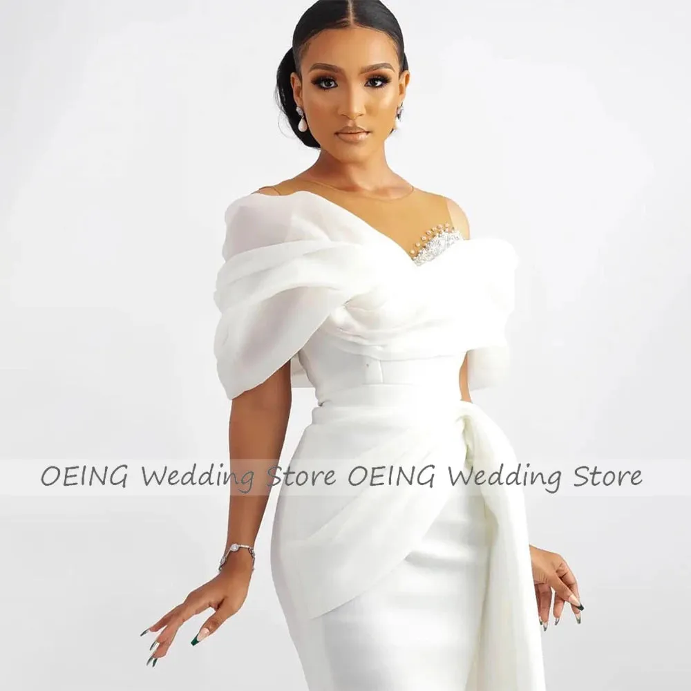 Short Wedding Dress White Off the Shoulder Sheath/Column Wedding Gown for Women