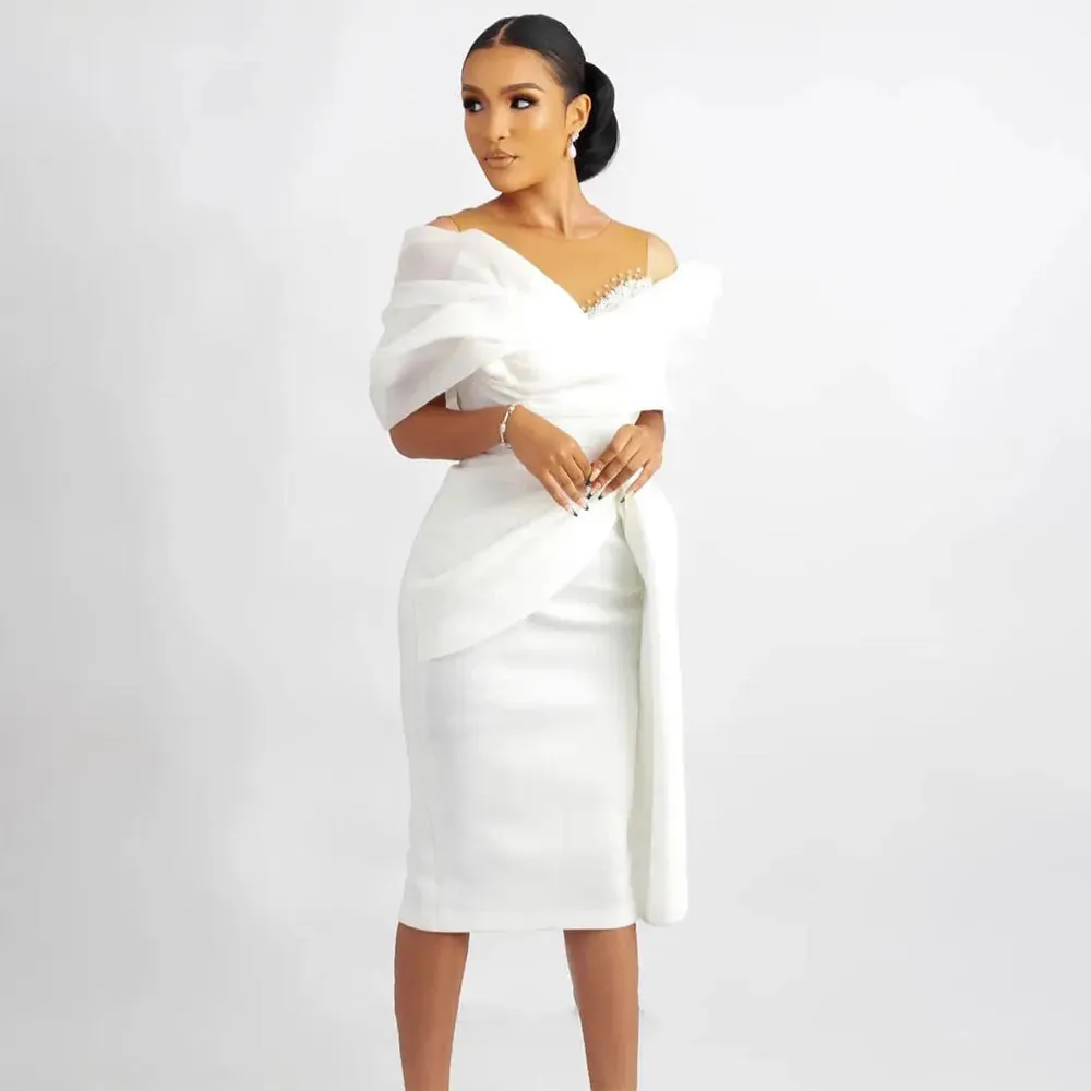Short Wedding Dress White Off the Shoulder Sheath/Column Wedding Gown for Women