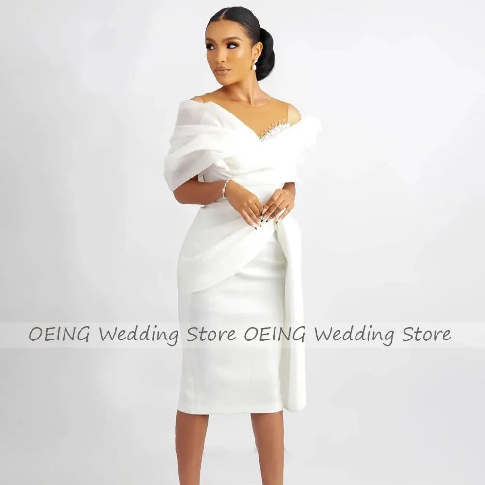 Short Wedding Dress White Off the Shoulder Sheath/Column Wedding Gown for Women