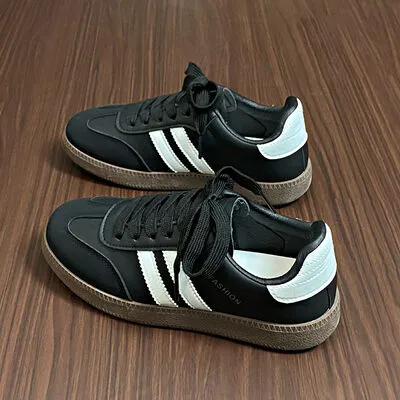Side Striped Lace Up Round Toe Sneakers
