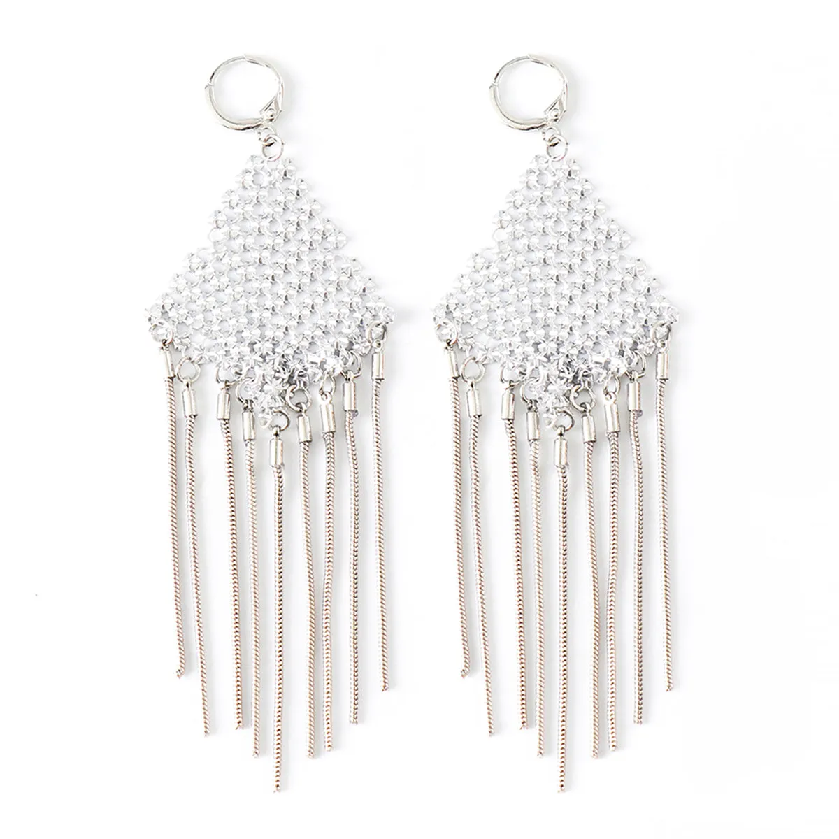 Silver-Plated Woven Tassel Drop Earrings