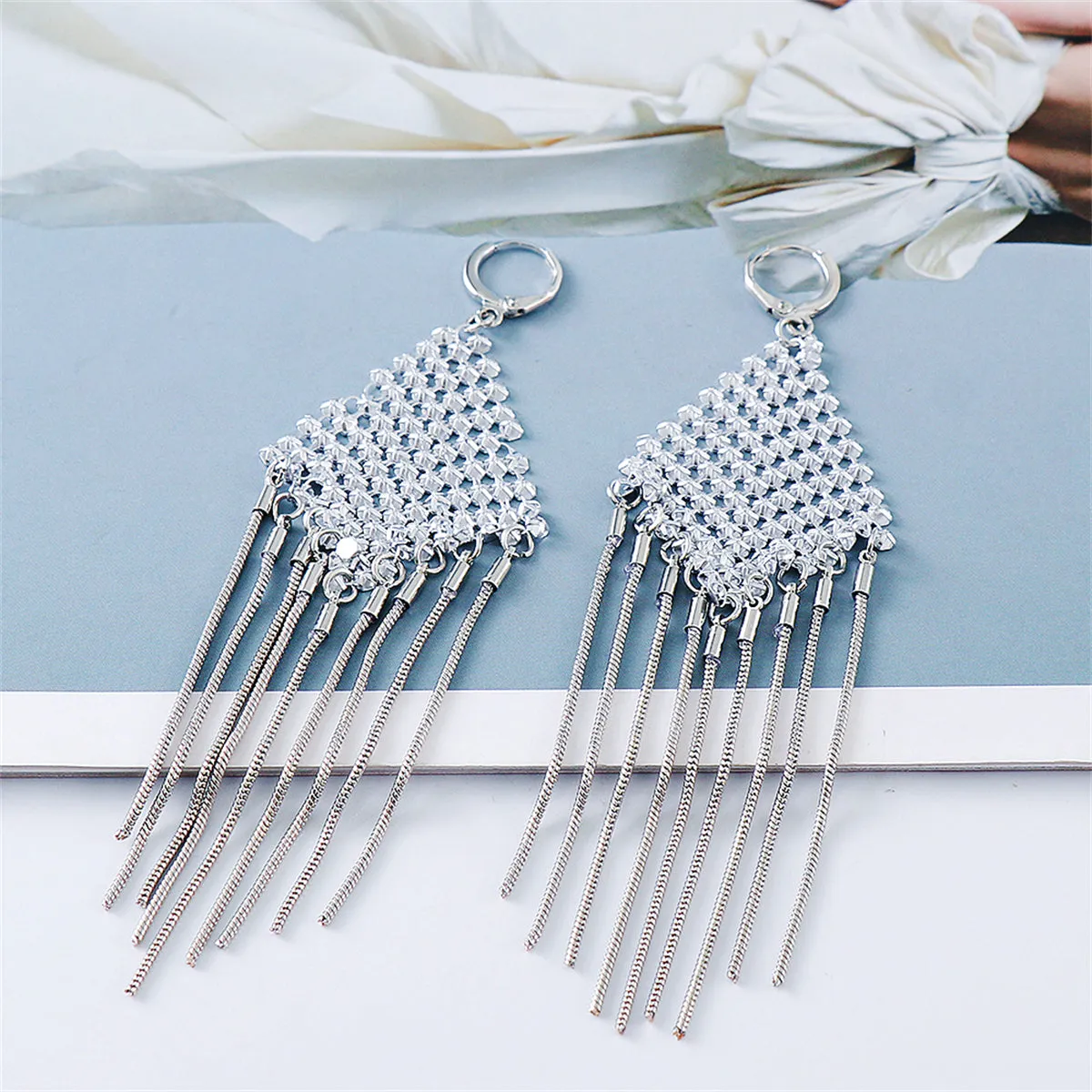 Silver-Plated Woven Tassel Drop Earrings