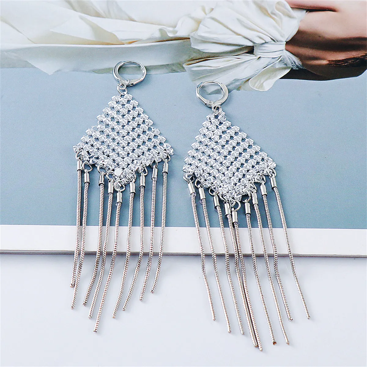 Silver-Plated Woven Tassel Drop Earrings