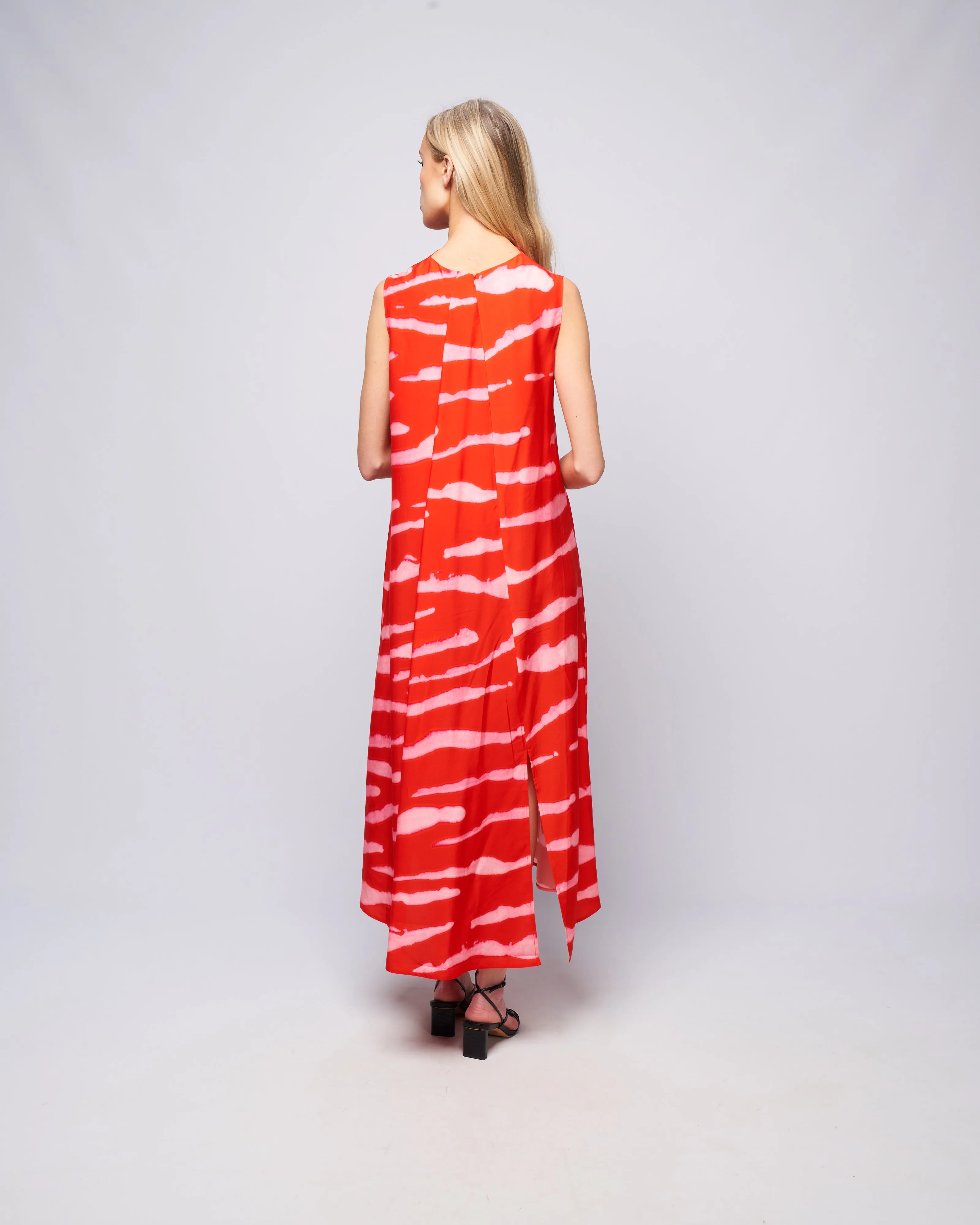 sleeveless dress with draped neckline - red wild stripes