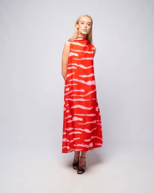 sleeveless dress with draped neckline - red wild stripes