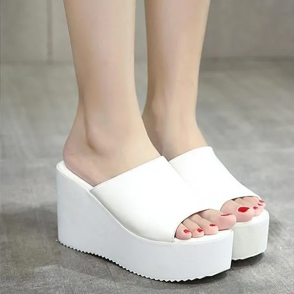 Slip On Wedges Sandals Platform High Heels Open Toe Sandal Shoes