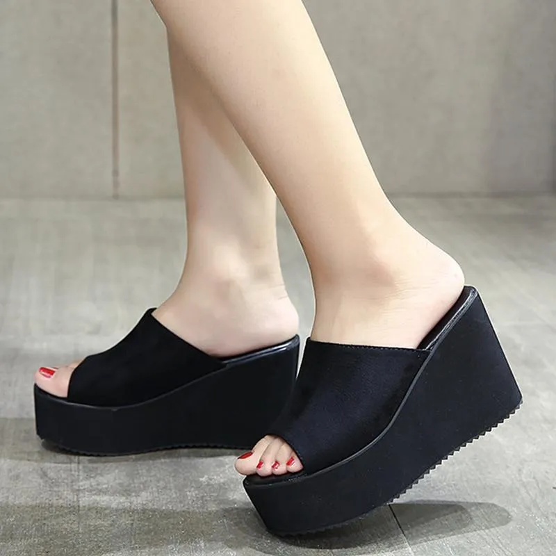 Slip On Wedges Sandals Platform High Heels Open Toe Sandal Shoes