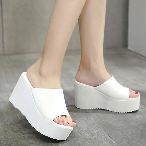 Slip On Wedges Sandals Platform High Heels Open Toe Sandal Shoes
