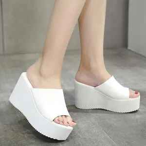 Slip On Wedges Sandals Platform High Heels Open Toe Sandal Shoes