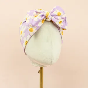 Smiley Purple Daisies Top Knot Headband