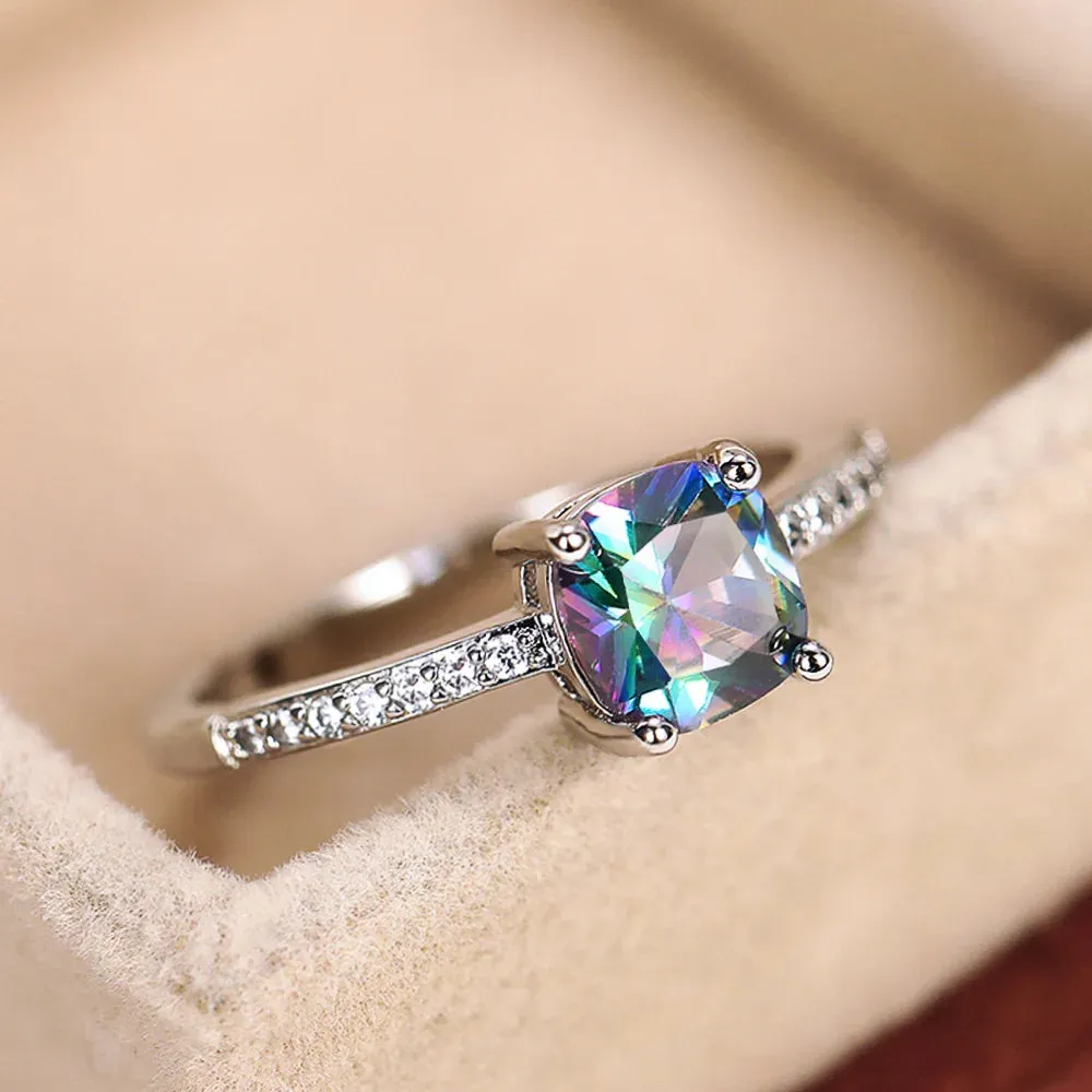 Square Blue Stone Series Women's Rings Simple Minimalist Ring Band Elegant Promise Engagement Cubic Zirconia Rings