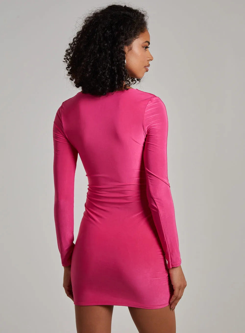 Square Neck Long Sleeve Gathered Mini Dress