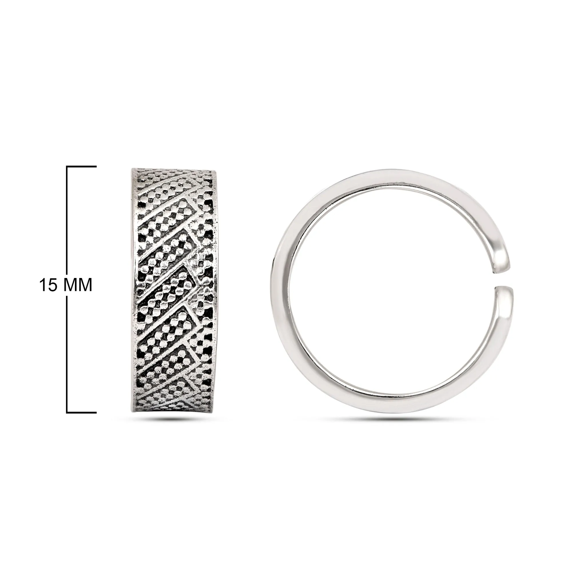 Sterling Silver Adjustable Geometric Patterned Oxidized Toe Ring