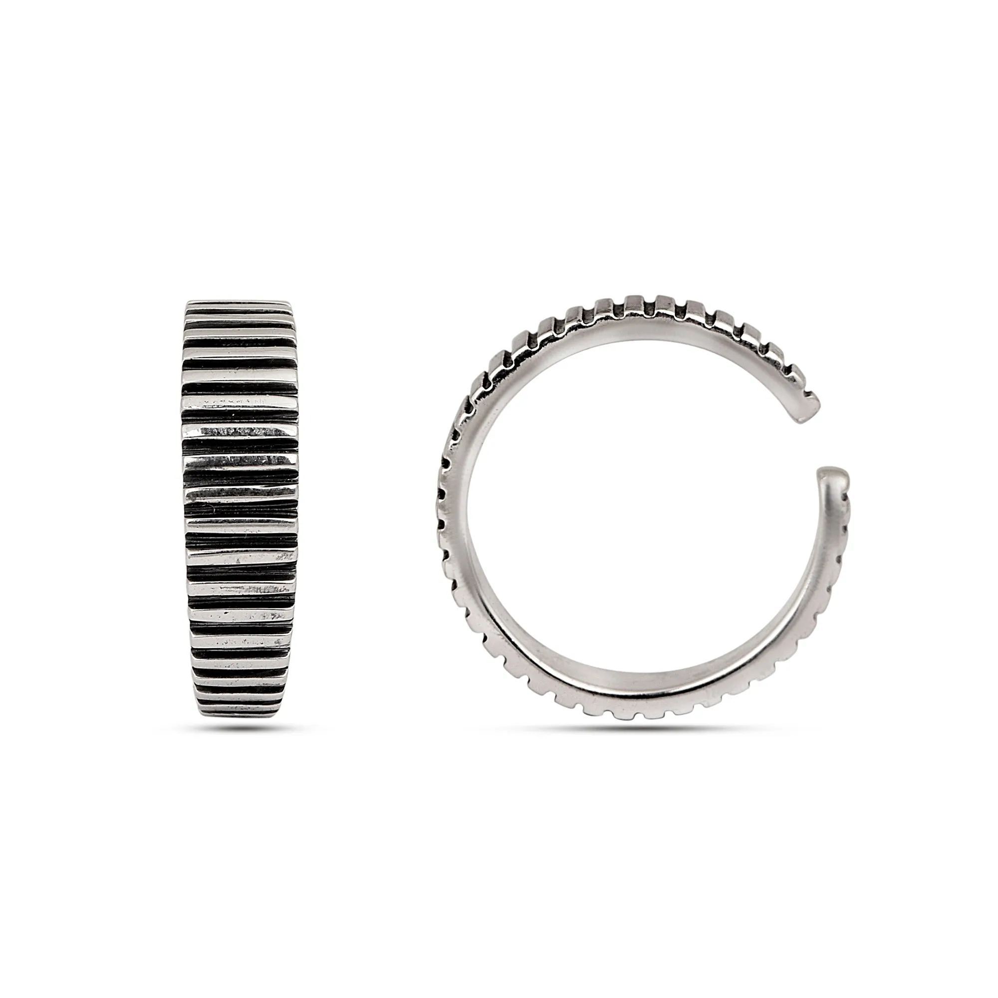 Sterling Silver Engraved Horizontal Lines Oxidized Toe Ring