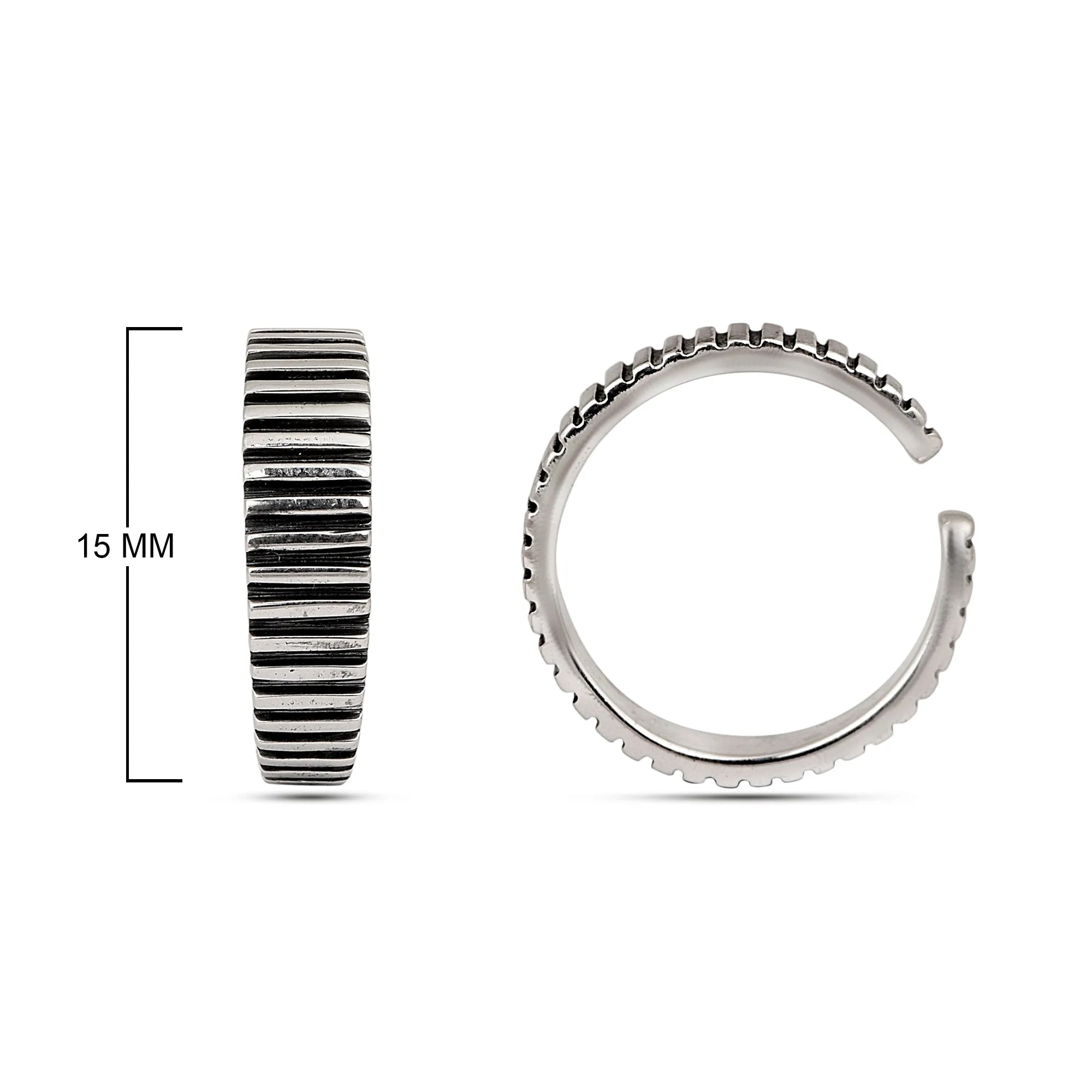 Sterling Silver Engraved Horizontal Lines Oxidized Toe Ring