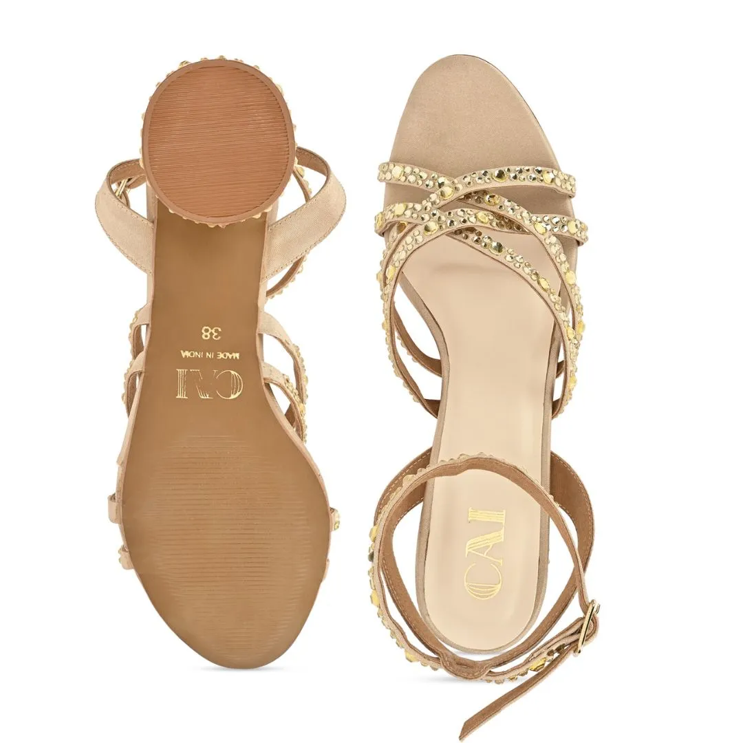 Strappy gold crystal heel