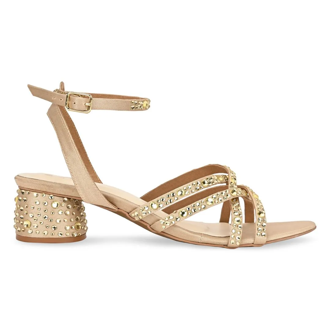 Strappy gold crystal heel