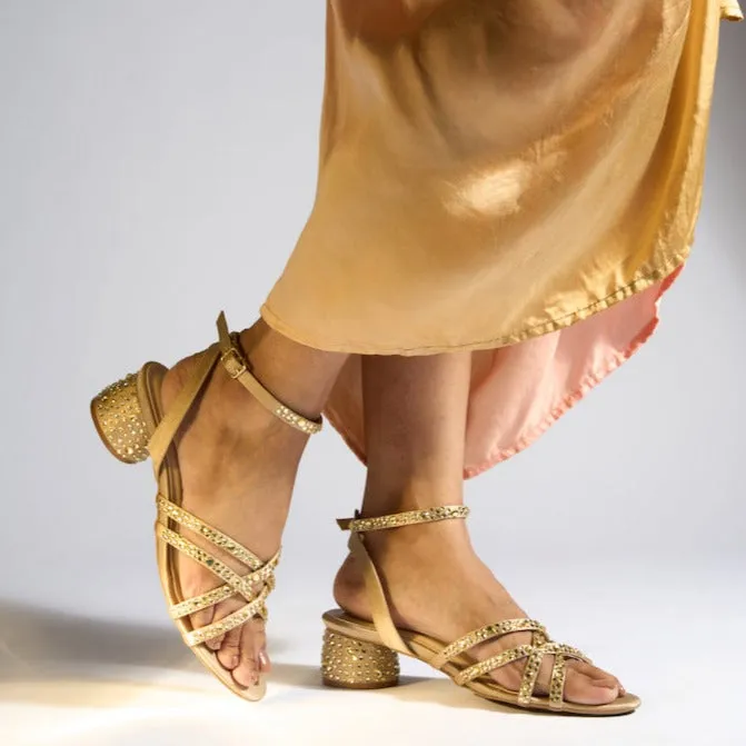 Strappy gold crystal heel