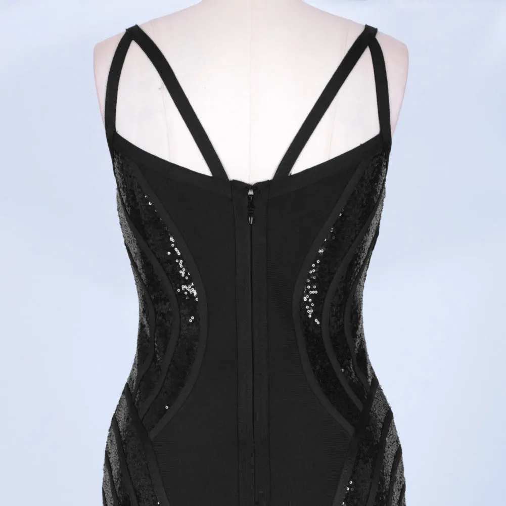 Strappy Striped Sequins Bandage Dress PP19341